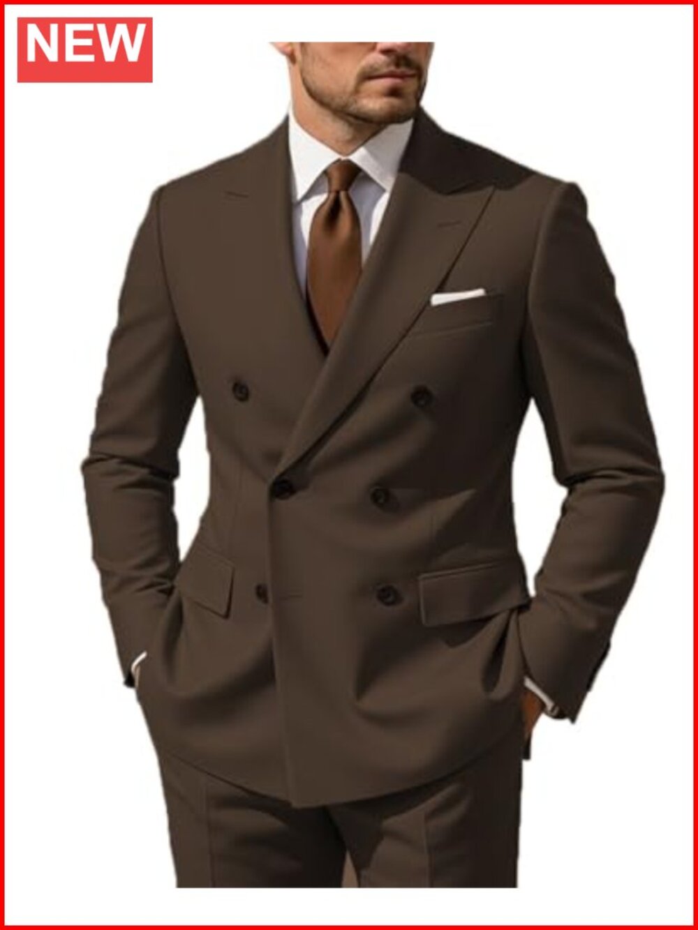 Men's Slim Fit 2 Piece Double Breasted Suit Blazer & Pants Wedding Groom